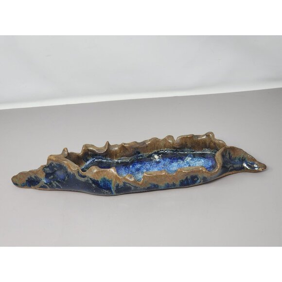 Vintage Abstract Stoneware‎ Art Sculpture With Blue & Brown Glazed Finish - Picture 1 of 13
